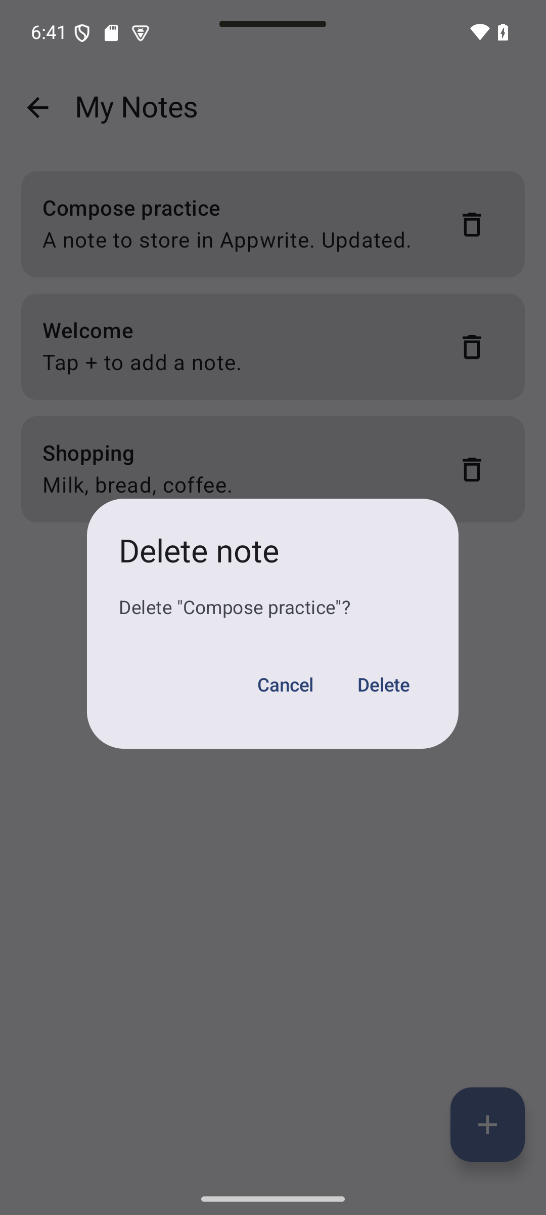 delete confirmation — 6.8 Delete Notes