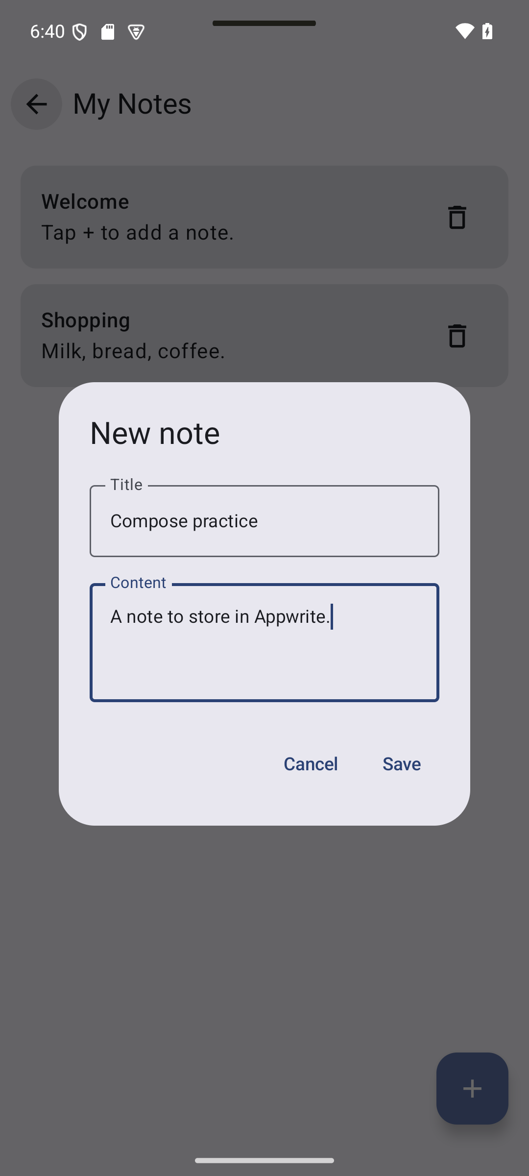 new note filled — 6.7 Add a Note to the Database