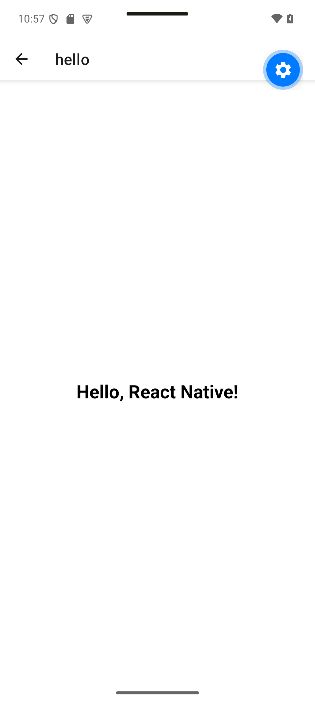 React Native: A centered greeting confirms that the entry screen is running.