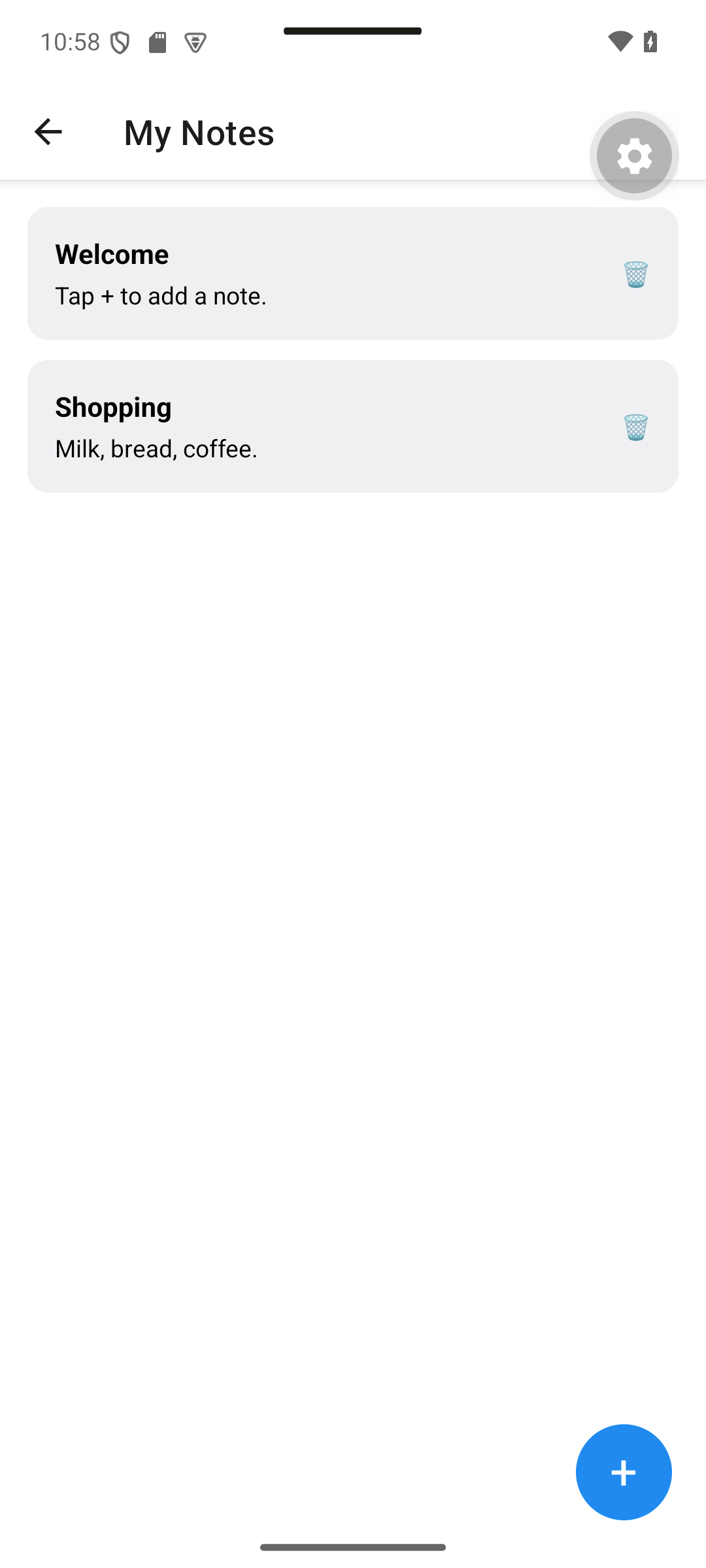 React Native: Two initial notes: Welcome and Shopping.