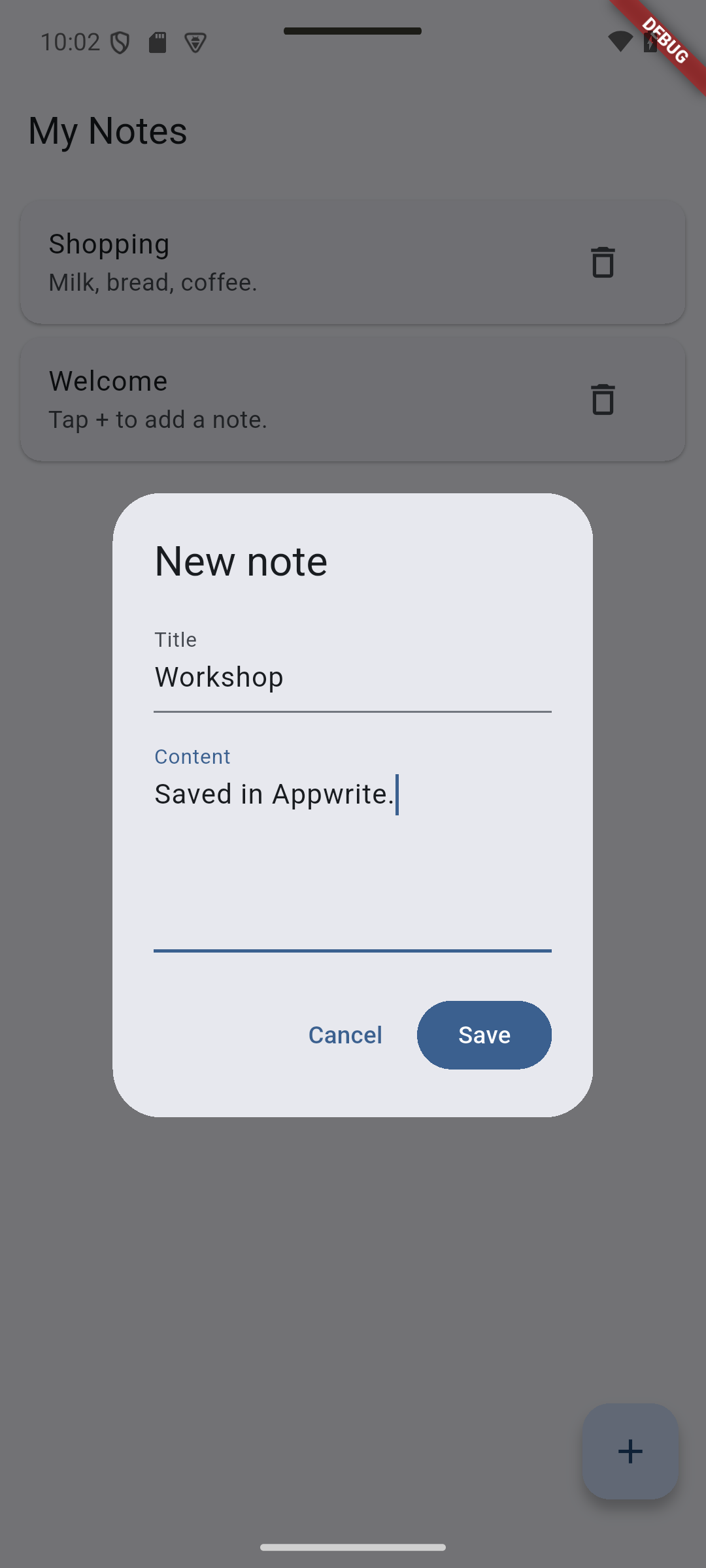 Flutter: Enter Workshop and Saved in Appwrite. before saving.