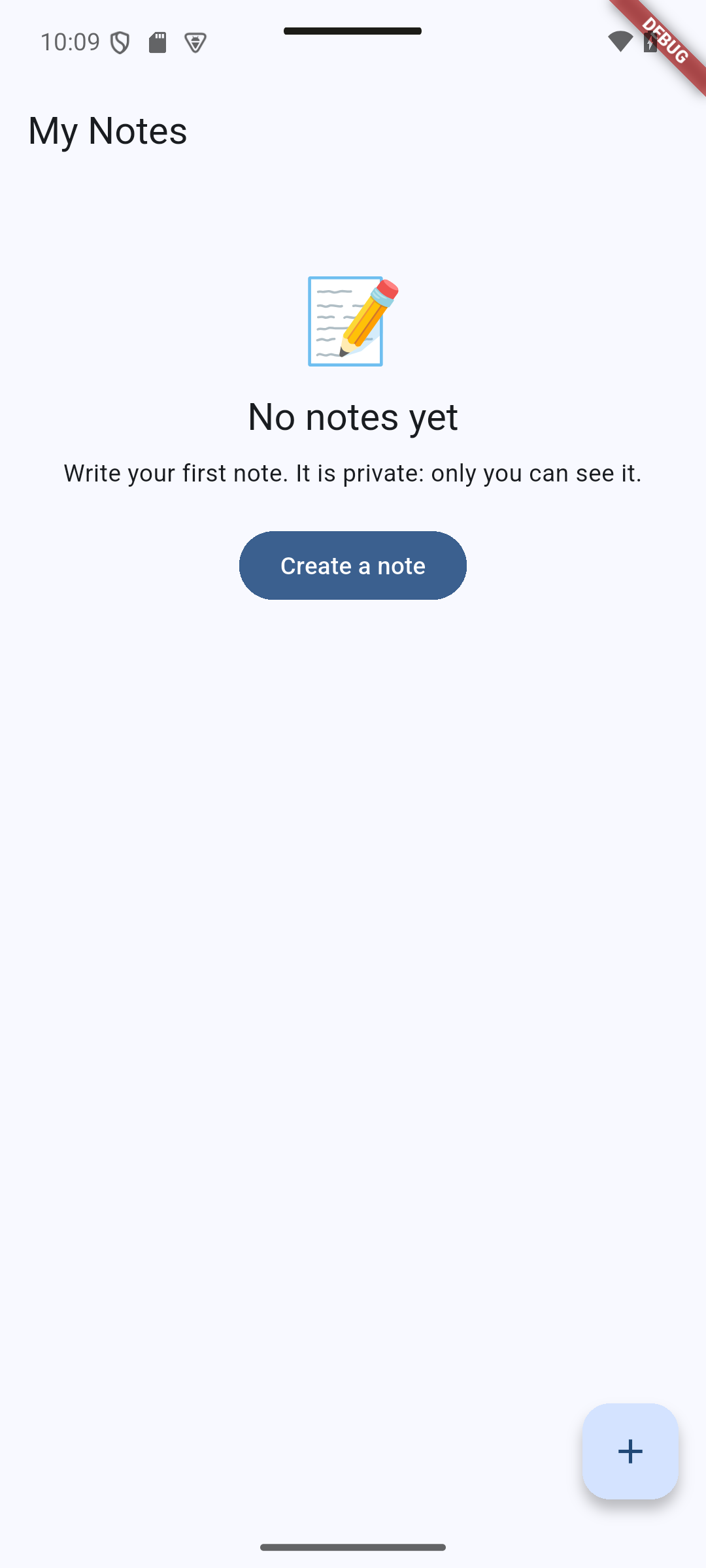 Flutter: A newly registered account has no notes and sees Create a note.