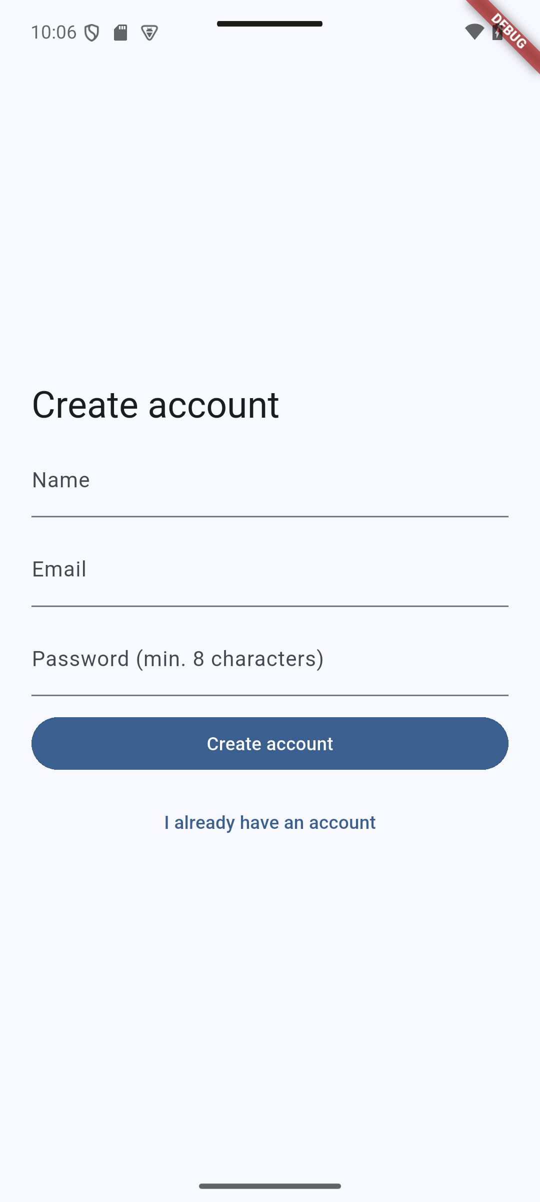 Flutter: Switching to registration adds the Name field.