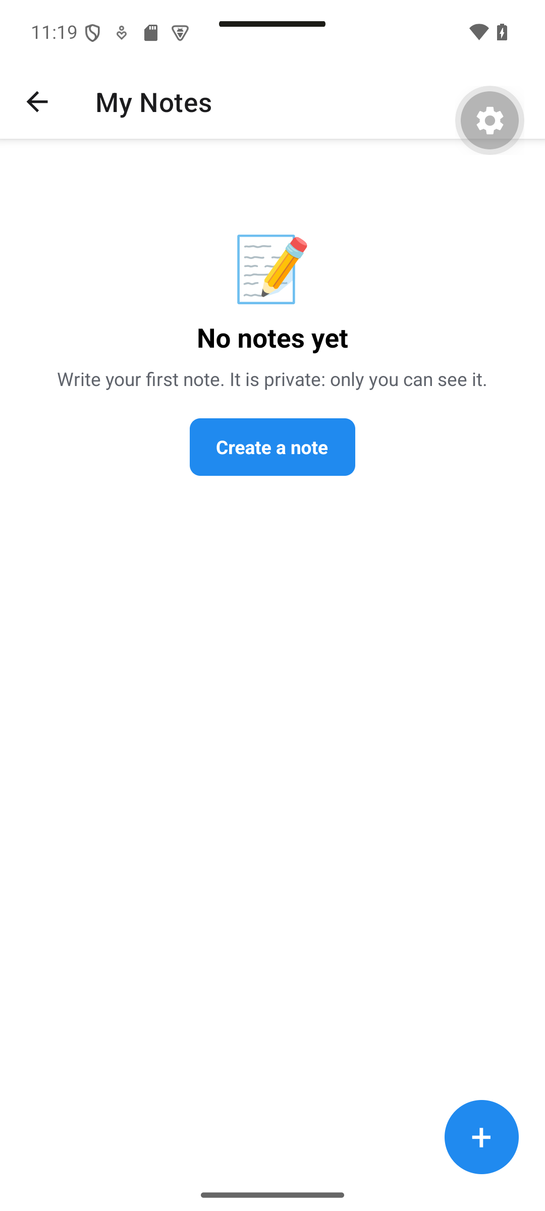 React Native: A newly registered account has no notes and sees Create a note.